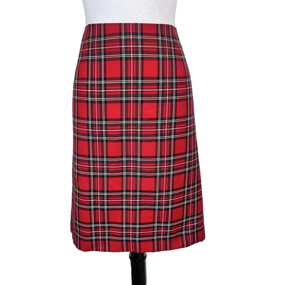 Talbots Skirt Plus size 14W Red Black Tartan Plaid Knee A Line Christmas Preppy
